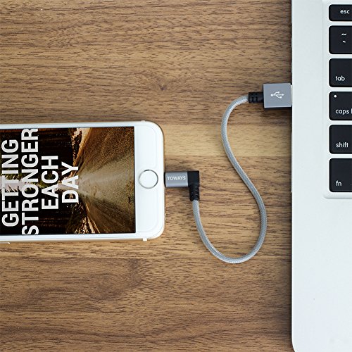 iPhone Ladekabel Toways Lightning Kabel [Apple MFi zertifiziert] 90 Grad Winkel Stecker 0.15m Nylon USB Datenkabel für iPhone 7 / 7 Plus / 5 / iPhone 6 / iPhone SE / 6 / 6 Plus / 6s / 6s Plus / 5 / 5c / 5s, iPad Pro Air Air 2 mini2 mini3 4th Gen, iPod Nano 7th Gen, DJI Mavic Pro Drone, Power Bank – Grau - 7