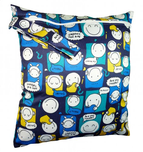 Fab4babystars, Happy Smile, Wet Bag, Toy Bag, Holiday Bag, Toiletry Bag, Storage Bag for Toys, made from waterproof material, stretchy material with zip, handle for hanging up on hook/door