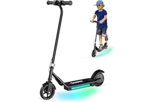 iScooter IK3 Patinete Eléctrico Niños,para 6-12 Años,6" Ruedas, Autonomía 9 km, Doble Freno, Luces LED de Colores, Pantalla LED, Velocidad 5/10/16 km/h, Ligero, Rosa/Negro