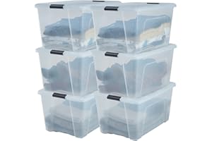 Iris Ohyama, Boîtes de rangement plastique de 45L, Lot de 6, DDNTB-45, Transparent, Clips de fermeture- L58 x P39.5 x H30.5 cm