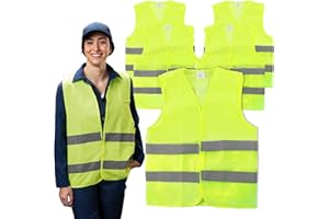 TIVUNORON High Visibility Vests Car Set of 5, Reflective Vest, Safety Vest, Car Safety Vest, Yellow, Hi-Vis Vest, Breakdown Vest, Safety Vests for Adults, neon yellow