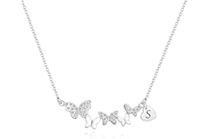 Yumioxa Donna Collana con Farfalle in Cristallo Lettere Nome Collana Donna Gioielli BlingBling Cristallo Lucido Colore Argento Collana A Catena Regolabile