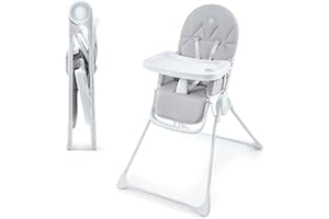 KK KINDERKRAFT Kinderkraft BINCI chaise haute, légère et pliable, 5 kg, avec plateau, repose-pieds et harnais 5 points, idéale pour petits espaces et voyages, Gris Clair