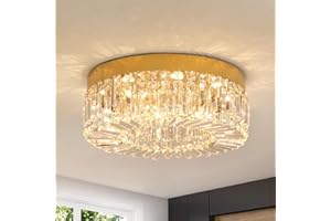 ‎VETRULUS VETRULUS Kristall Kronleuchter 50CM Gold Semi Flush Mount Deckenleuchte Moderne Kronleuchter für Esszimmer Wohnzimmer Schlafzimmer