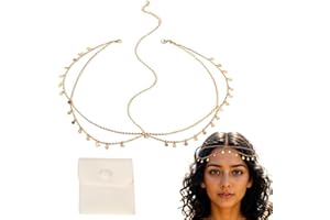 JOOTUEPO Catena da dea in oro, catena per capelli con nappe in paillettes, copricapo da cartomante, copricapo Cleopatra in oro, catena per capelli boho, bigiotteria da festival per donne e ragazze