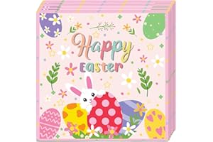 COSORO 20pcs Easter Party Napkins - Pink Bunny Eggs Pattern, Table Decorations for Luncheon & Dinner