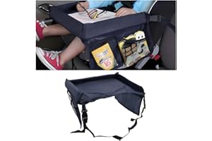 CGEAMDY Assoio Auto Bambini, Scrivania per Seggiolino Auto, Tavolo Viaggio Bambini, Tavolo Da Scrivania Autos Con Tasca Portaoggetti, Scrivania Pieghevole Attività per Seggiolino Auto(Blu)