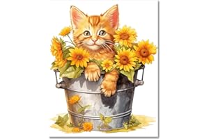 TISHIRON Paint by Numbers for Adults Kitten Animals Oil Hand Painting with Brushes Cat Sunflower Paint by Number Kits on Canvas Acrylic Painting Art Crafts for Home 16"x20"(Frameless)
