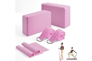 MOAMUN MAOMUN 6 Yoga Block Yoga Blocks Set of 2 with Yoga Strap and Exercise Band, Anti-Slip Pilates Blocks Set Brick, Soft Lightweight Accessories Physio Bands for Balance Stretching Pilates