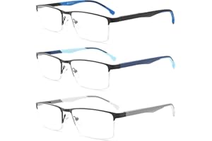 MODFANS Un Pack de 3 Gafas de Lectura Hombres Mujeres Anti Luz Azul,Rectangular Metal Acero Inoxidable - Lente Clara,Vision Clara - Ligeras Comodas,Colores Mezclados