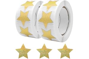 KtbeYTi 1000 Pezzi 25 mm Adesivi a Forma di Stella, Autoadesivi a Forma di Stelline, EtichetteRicompensa Foil, per Artigianato Scrapbooking Carte Buste Scatole Regalo, Golden