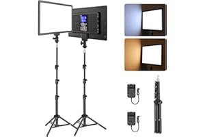NEEWER Básico 13" Panel Luz LED Video, Paquete de 2 Iluminación Estudio Kit con Trípodes, Bicolor Key Light para Fotografía, Grabación Podcasts Streaming, 2400Lux 3200-5600K CRI97+ 8000mAh, NL-192B