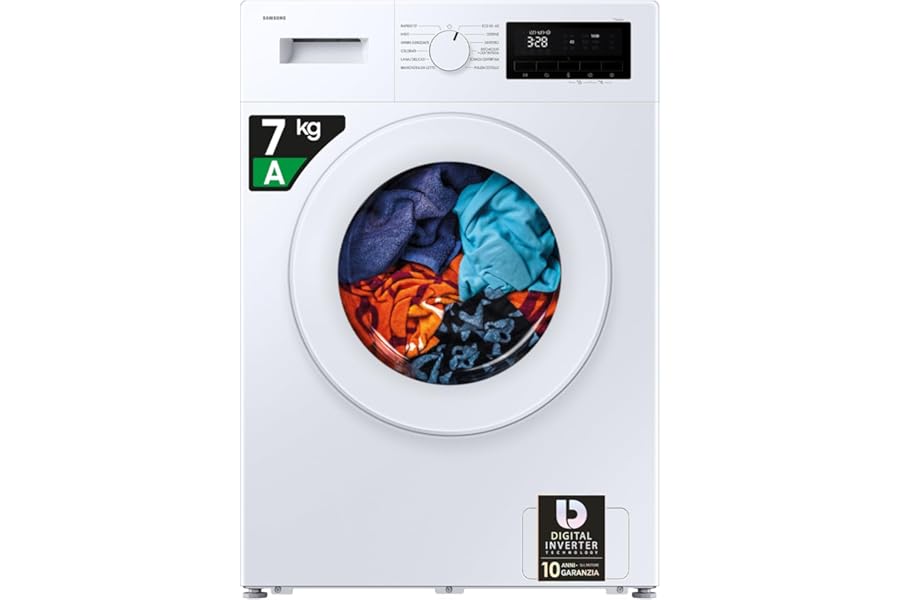 Samsung Washing machine Slim WW70FG3M05TW/ET Freestanding, 7 kg, Steam Sanitizing, Front load, Body and porthole: White, Display: Black, 59.5l x 85h x 45.5p cm