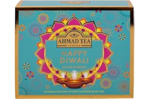 Ahmad Tea Gifts | Happy Diwali Selection Pack | 60 Teabag Sachets | 6 Premium Tea Flavours – Black, Green & Fruit Teas | Perfect Diwali Gift for Family & Friends | Luxury Tea Gift Box