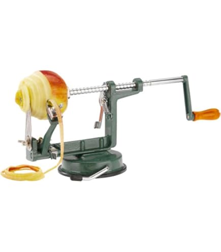 Sbucciatore per mele, in acciaio inossidabile, a manovella, per frutta e verdura, con ventosa, antiscivolo, lame in acciaio inox, sbuccia, anima e taglia in pochi secondi per la cucina di casa (verde