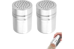 BEUFEE 2 Pezzi Spargi Zucchero a Velo, Agitatore per Spezie in Acciaio Inossidabile, Barattoli Portaspezie, Barattoli Spezie, Saliera da Tavola Con Un Grande Coperchio Smontabile per Condimenti E Zucchero(M)