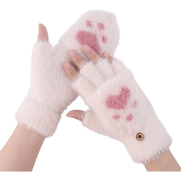 ITODA Guanti morbidi senza dita per bambini, invernali, caldi, a forma di cartone animato, convertibili, senza dita, per touch screen, per ragazzi e ragazze dai 4 ai 10 anni, Grigio, Taglia unica