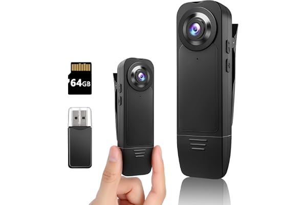 kaysunlink 1080P Mini Caméra Sport avec 64GB Carte, Corporelle Cam, Vision Nocturne, Autonomie de 6 Heures, Caméra d'action pour Vlogging, Voyages, Sécurité et Travail, Noir
