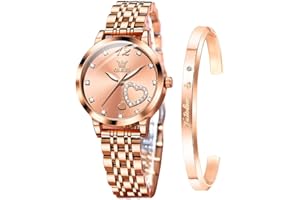 OLEVS Damenuhr Geschenke Set mit Diamant Herzform Armband Roségold für Damen Weiblich Wasserdicht Analoge Quarz-Armbanduhren