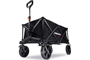 MoverX 120L Festival Trolley on Wheels, Folding Wagon, Portable Camping Cart, Collapsible Foldable Trolly for Beach Outdoor Garden Picnic Shopping Fishing, Wide Wheels, Adjustable Handle, Black