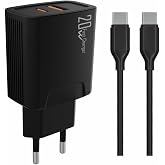 PDAteknoloji 20 watt USB + Type-C &ccedil;ıkışlı Hızlı Şarj Başlık Adapt&ouml;r + 1m 3A Type-C to Type-C Kablo (Yerli &Uuml;retim) KDR-42 Siya