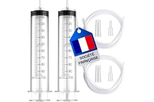 NEDIT Seringue 100ml - Seringue Plastique (Lot de 2) - Seringue a Huile - Seringue en Plastique Réutilisable Avec Tuyau de 1m (seringue à huile)