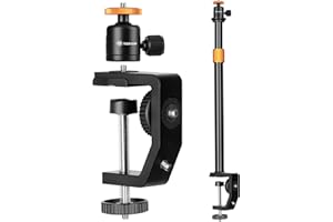 TARION C Soporte de Abrazadera Soporte de Escritorio para cámara con Cabeza esférica y Varilla de extensión Ajustable de 33-60 cm para Vlogging Live Stream Photo Studio Light Photography Filmación