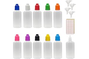 XIAONAN 20 Pack x 50ml LDPE Plastic Liquid Water Squeezable Eye Dropper Empty Bottles (Bottles + Mixed Colour Caps + Tips + Funnel + Label)