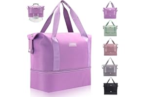 AUCENIX Travel Duffel Bag for Women - Large on Carry Tote & Weekender Duffle para with Trolley Sleeve,Dry & Wet Seperated Multifunctional Overnight Bags,Gymbag,Maternity Hospital Bag (Light Purple)