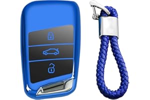 M.JVisun Suave Llave del Coche TPU Silicona Funda Protectora Para Volkswagen Arteon Atlas Golf Alltrack Jetta Passat Para Tiguan Para Skoda Kodiaq Superb A7 - Brillante Azul - Trenzado Llavero