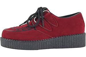 PMUEI Men's Platform Creeper Flat Wedge Shoes Rocker Gothic Punk Style Footwear Vegan Leather and Suede Lace-Up Shoes with D-Ring Eyelets