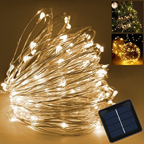 NuteDawn 100er LED Solar Kupferdraht Lichterkette Warmweiß 12 Meter, Wasserdichte Solar Außen Sternen Lichterketten Beleuchtung für Garten, Wohnungen, Tanzen, Weihnachtsfeier, Magische Beleuchtung-Dekoration Innen, Schlafzimmer, Fenster (Warmweiß-10M)