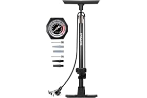 Hycline Bike Floor Pump with Gauge - 160 PSI High Pressure Bicycle Pumps - Durable Air Pump Fits Presta & Schrader Valve - Inflator for Road MTB Tire, Ball, Balloon, Inflatables