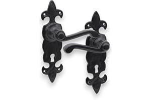 Infinity Decor Paire de poignées de porte à levier en fonte avec serrure à clé Motif fleur de LYS Noir antique
