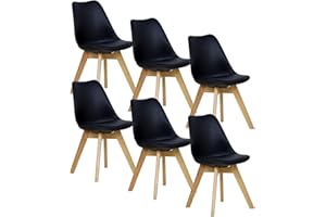 WOLTU Lot de 6 Chaises de Salle à Manger Style Scandinave, Rétro Rembourrée Chaise de Cuisine et de Bureau avec Pieds en Bois de Hêtre Massif, Noir BH29sz-6