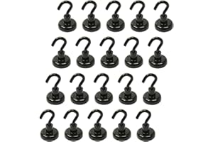 Bkinsety Pack de 12 Gancho Magnético,Super fuerte Neodimio Gancho Magnético 5.5 kg de Fuerza 16mm de Diámetro (20 Pack Black)