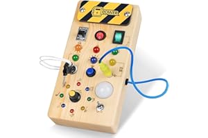 Konijiwa Montessori Busy Board Activity Board a Partir de 1 año Montessori Juguete de Madera con 8 ledes, Juguete Educativo sensorial para bebés y niños pequeños a Partir de 1, 2, 3, 4 años