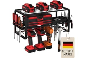 TollTool 3-stöckige Werkzeug-Wandhalterung – Wandregal zur Aufbewahrung von bis zu 4 Elektrowerkzeugen – Werkzeugspeicher für Garage, Werkstatt, Keller – robuster Werkzeug-Organizer aus Metall