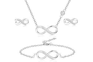 Adramata Collar Infinito Plata, Pulsera Infinito, Pendientes Infinito, Acero Inoxidable Infinito Conjunto para Mujer, Regalo de Cumpleaños de Navidad