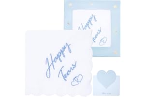 HATOFES Besticktes Hochzeits-Taschentuch, 60er-Jahre-Stil, Baumwolle, Weiß, Einstecktuch für Braut, Bräutigam, Hochzeitstag, lustiges Geschenk, Taschentuch, Serviette, etwas Blau, 30,5 x 30,5 cm