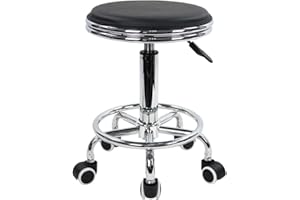 KKTONER Swivel Stool Height-Adjustable with Footrest Made of PU Leather Black