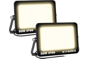 SKYWORLD 2 Pcs Projecteur LED Extérieur 50W 5000LM 3000K Blanc Chaud Spot LED Eclairage IP66 Étanche Projecteur Extérieur Eclairage de Sécurité Floodlight pour Jardin, Patio, Garage, Entrée
