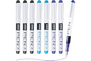 EYEYE Lot de 8 stylos plume jetables F, 3 noirs, 3 bleus d'affaires, 2 bleus pâles, écriture lisse pour croquis, journal, calligraphie, gribouillage et cadeaux