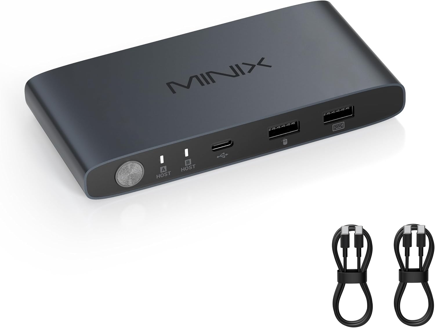 MINIX K1 USB C KVM Switch 1 Monitors 2 Computers, 4K@120Hz HDR, 100W PD 3.0, Dual USB-C Input KVM Switches, Share Keyboard & Mouse, Aluminum Design, Compatible with Windows, Mac, Linux, Android