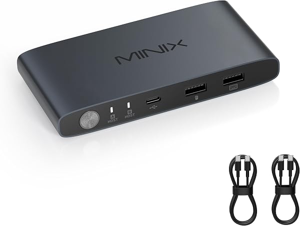 MINIX K1 USB C KVM Switch 1 Monitors 2 Computers, 4K@120Hz HDR, 100W PD 3.0, Dual USB-C Input KVM Switches, Share Keyboard & Mouse, Aluminum Design, Compatible with Windows, Mac, Linux, Android - 1