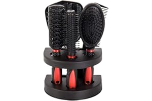 BOTTLEWISE 5Pcs Hair Comb Brush Set with Mirror Hairbrush Holder Professional Massage Combs Cosmetics Hair Styling Tools Sets for Women Ladies Adults Kids (Red)