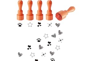 AHANDMAKER 5 estilos de sellos de goma de madera de 2/3 pulgadas, pequeños mini sellos de estrella, corazón, garra, sellos de goma redondos bonitos sellos de goma de madera para hacer álbumes de