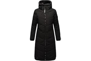 MARIKOO Damen langer Wintermantel warmer Steppmantel mit verstellbarer Kapuze Benikoo XS-3XL