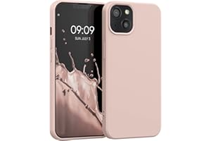kwmobile Carcasa Compatible con Apple iPhone 13 Funda de Silicona - Flexible con Interior de Microfibra - Suave Protector antigolpes - Beige Rosa Claro