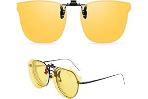 EMODWEY Clip Lunettes Conduite de Nuit Polarisées, Anti-Eblouissement et Ultra léger, Verres Jaunes HD, Ultra Léger, pour Hommes et Femmes, Certifié CE, Améliore la Vision Nocturne